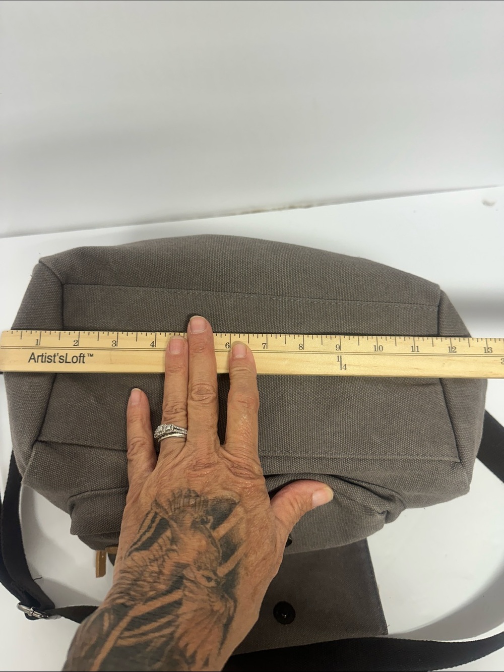 Canvas Messenger Satchel Bag in Gray with Tan Accents - Picture 6 of 8